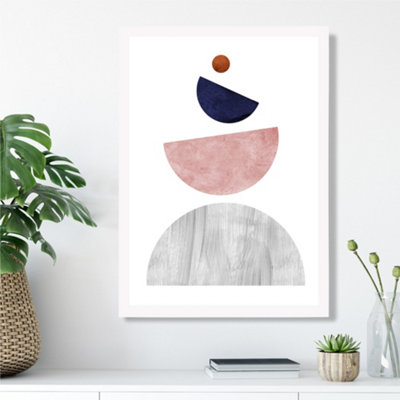 Artze Wall Art Grey And Navy Blue Circles Mid Century Geometric Framed Print Size: A3 With White Frame from B&Q
