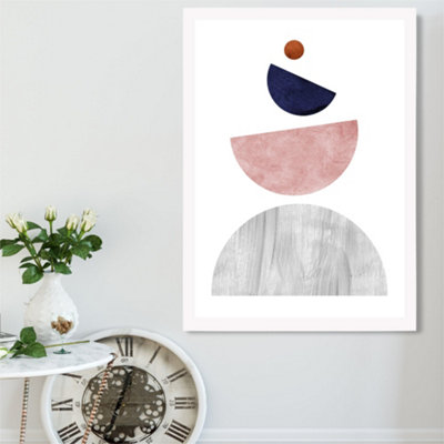 Artze Wall Art Grey And Navy Blue Circles Mid Century Geometric Framed Print Size: A2 With White Frame from B&Q