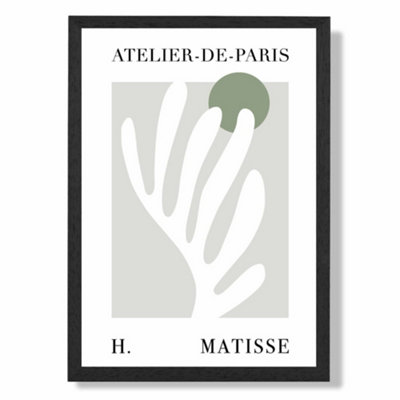 Artze Wall Art Matisse Floral Cutout Sage Green Exhibition Art Print With Black Frame Size: A4 from B&Q