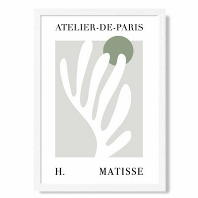 Artze Wall Art Matisse Floral Cutout Sage Green Exhibition Art Print With White Frame Size: A4 from B&Q