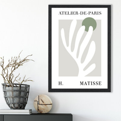 Artze Wall Art Matisse Floral Cutout Sage Green Exhibition Framed Print Size: A3 With Black Frame from B&Q