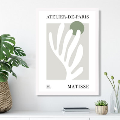Artze Wall Art Matisse Floral Cutout Sage Green Exhibition Framed Print Size: A3 With White Frame from B&Q