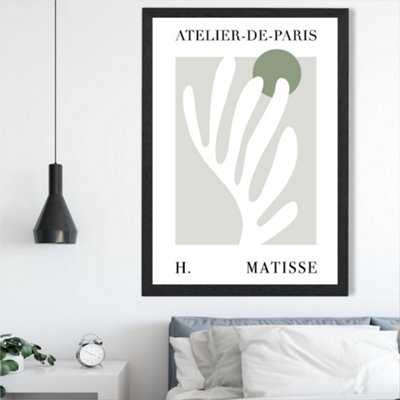 Artze Wall Art Matisse Floral Cutout Sage Green Exhibition Framed Print Size: A2 With Black Frame from B&Q