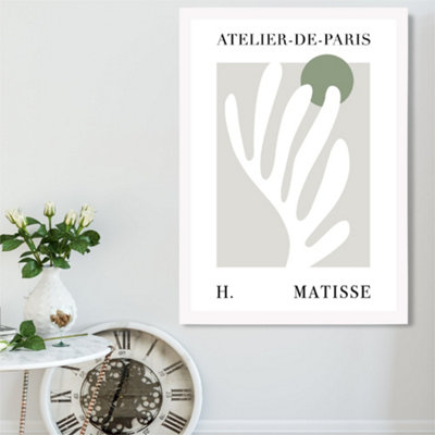 Artze Wall Art Matisse Floral Cutout Sage Green Exhibition Framed Print Size: A2 With White Frame from B&Q