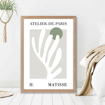 Artze Wall Art Matisse Floral Cutout Sage Green Exhibition Framed Print Size: A2 With Oak Frame from B&Q