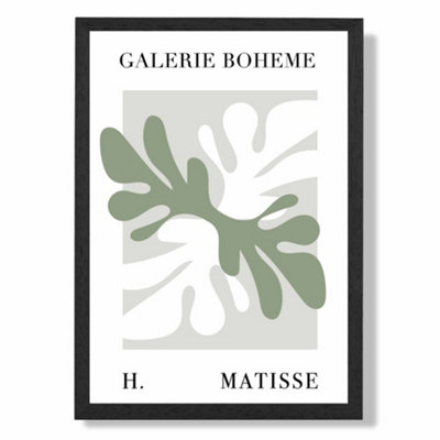 Artze Wall Art Matisse Floral Cutout Sage Green Bohemian Art Print With Black Frame Size: A4 from B&Q