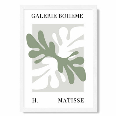 Artze Wall Art Matisse Floral Cutout Sage Green Bohemian Art Print With White Frame Size: A4 from B&Q