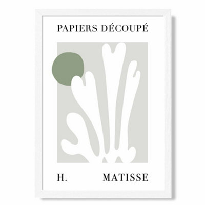 Artze Wall Art Matisse Floral Cutout Sage Green  Art Print With White Frame Size: A4 from B&Q