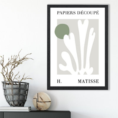 Artze Wall Art Matisse Floral Cutout Sage Green  Framed Print Size: A3 With Black Frame from B&Q