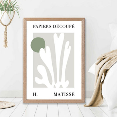 Artze Wall Art Matisse Floral Cutout Sage Green  Framed Print Size: A2 With Oak Frame from B&Q