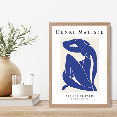 Artze Wall Art Matisse Nude Blue And Beige Exhibition Framed Print Size: A4 With Oak Frame from B&Q