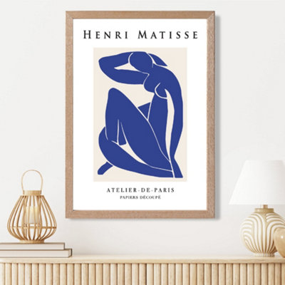 Artze Wall Art Matisse Nude Blue And Beige Exhibition Framed Print Size: A3 With Oak Frame from B&Q