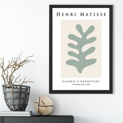Artze Wall Art Matisse Floral Cutout Beige And Sage Green Exhibition Framed Print Size: A3 With Black Frame from B&Q
