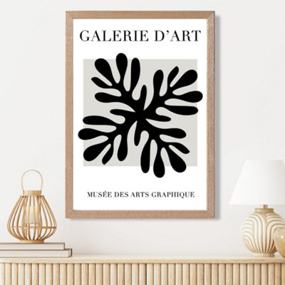 Artze Wall Art Matisse Floral Cutout Black And Grey Framed Print Size: A3 With Oak Frame from B&Q