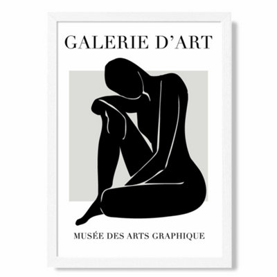 Artze Wall Art Matisse Nude Black And Grey Art Print With White Frame Size: A4 from B&Q