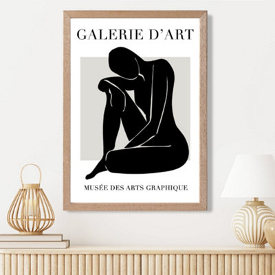 Artze Wall Art Matisse Nude Black And Grey Framed Print Size: A3 With Oak Frame from B&Q