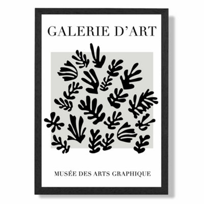 Artze Wall Art Matisse Floral Cutout Grey And Black Art Print With Black Frame Size: A4 from B&Q