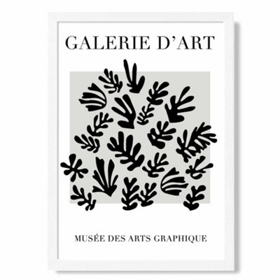 Artze Wall Art Matisse Floral Cutout Grey And Black Art Print With White Frame Size: A4 from B&Q