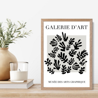 Artze Wall Art Matisse Floral Cutout Grey And Black Framed Print Size: A4 With Oak Frame from B&Q