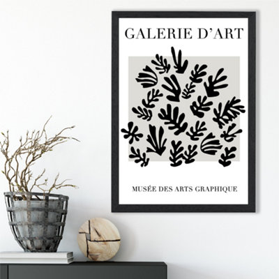 Artze Wall Art Matisse Floral Cutout Grey And Black Framed Print Size: A3 With Black Frame from B&Q
