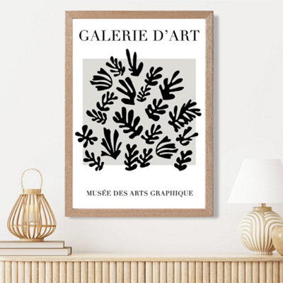 Artze Wall Art Matisse Floral Cutout Grey And Black Framed Print Size: A3 With Oak Frame from B&Q