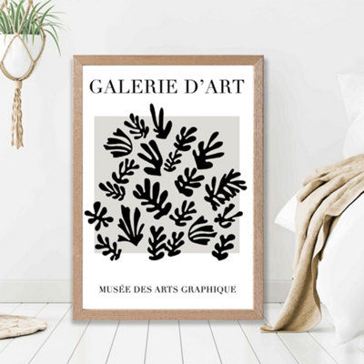 Artze Wall Art Matisse Floral Cutout Grey And Black Framed Print Size: A2 With Oak Frame from B&Q