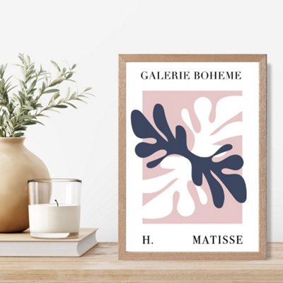 Artze Wall Art Matisse Floral Cutout Pink And Blue Exhibition Framed Print Size: A4 With Oak Frame from B&Q