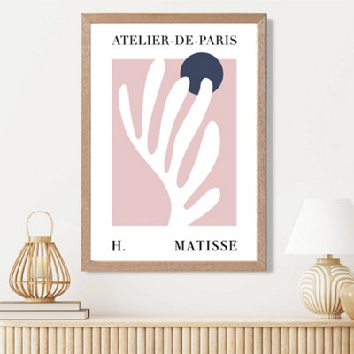 Artze Wall Art Matisse Floral Cutout Pink And Blue Exhibition Framed Print Size: A3 With Oak Frame from B&Q