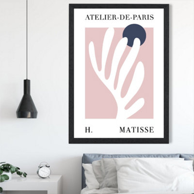 Artze Wall Art Matisse Floral Cutout Pink And Blue Exhibition Framed Print Size: A2 With Black Frame from B&Q