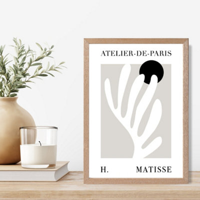 Artze Wall Art Matisse Floral Cutout Beige And Black Exhibition Framed Print Size: A4 With Oak Frame from B&Q