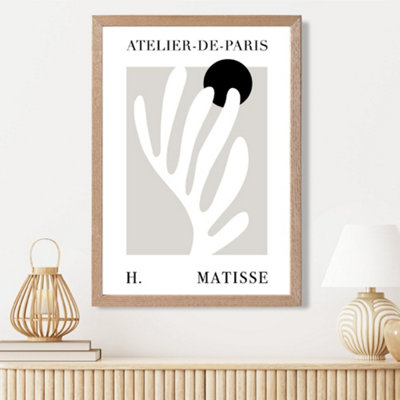 Artze Wall Art Matisse Floral Cutout Beige And Black Exhibition Framed Print Size: A3 With Oak Frame from B&Q
