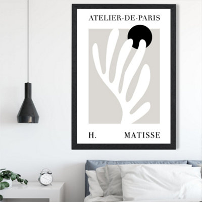Artze Wall Art Matisse Floral Cutout Beige And Black Exhibition Framed Print Size: A2 With Black Frame from B&Q