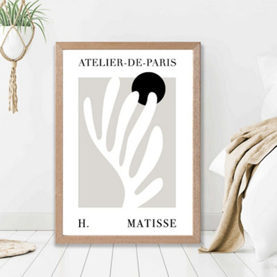 Artze Wall Art Matisse Floral Cutout Beige And Black Exhibition Framed Print Size: A2 With Oak Frame from B&Q