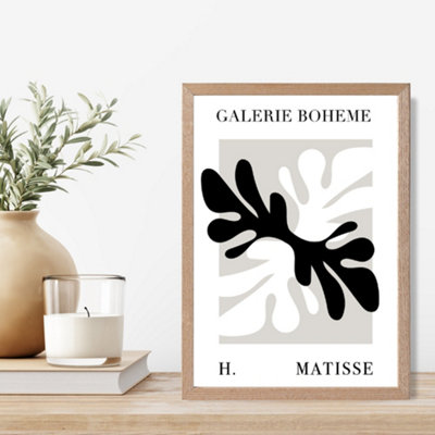 Artze Wall Art Matisse Floral Cutout Beige And Black Bohemian Framed Print Size: A4 With Oak Frame from B&Q