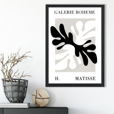 Artze Wall Art Matisse Floral Cutout Beige And Black Bohemian Framed Print Size: A3 With Black Frame from B&Q