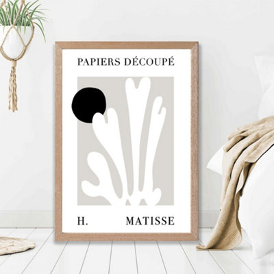 Artze Wall Art Matisse Floral Cutout Beige And Black Framed Print Size: A2 With Oak Frame from B&Q