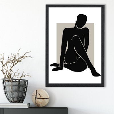 Artze Wall Art Matisse Nude Beige And Black Framed Print Size: A3 With Black Frame from B&Q