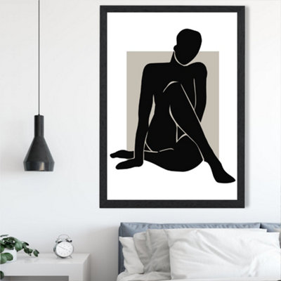 Artze Wall Art Matisse Nude Beige And Black Framed Print Size: A2 With Black Frame from B&Q