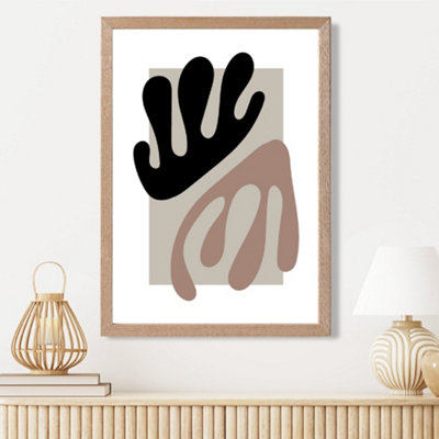 Artze Wall Art Matisse Floral Cutout Beige And Brown Framed Print Size: A3 With Oak Frame from B&Q