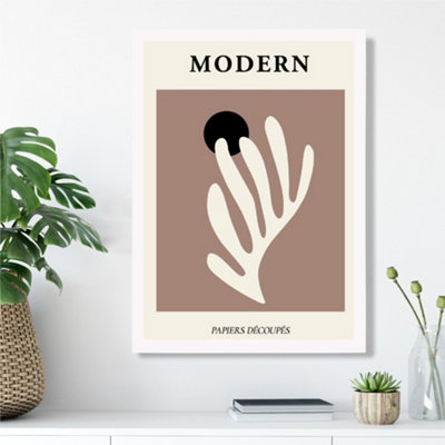 Artze Wall Art Matisse Floral Cutout Cream And Brown Mid Century Framed Print Size: A3 With White Frame from B&Q