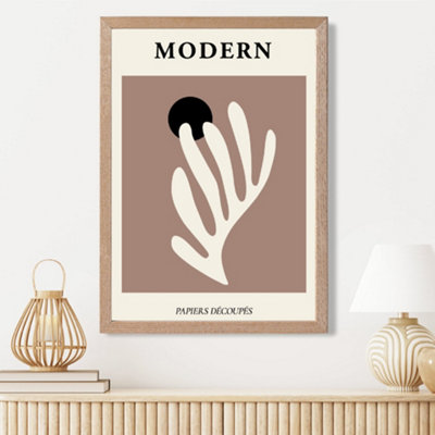 Artze Wall Art Matisse Floral Cutout Cream And Brown Mid Century Framed Print Size: A3 With Oak Frame from B&Q
