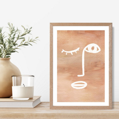 Artze Wall Art Matisse Inspired Abstract Terracotta Face Framed Print Size: A4 With Oak Frame from B&Q