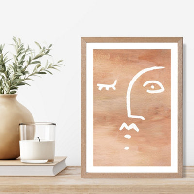 Artze Wall Art Abstract Terracotta Face Framed Print Size: A4 With Oak Frame from B&Q