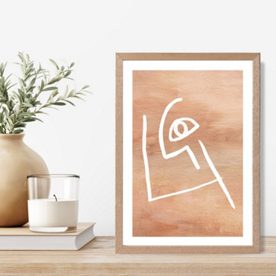Artze Wall Art Picasso Style Abstract Terracotta Face Framed Print Size: A4 With Oak Frame from B&Q