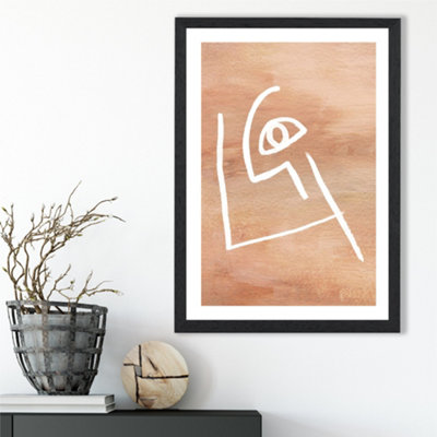 Artze Wall Art Picasso Style Abstract Terracotta Face Framed Print Size: A3 With Black Frame from B&Q