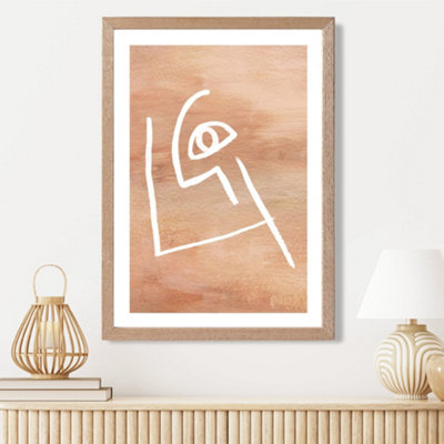 Artze Wall Art Picasso Style Abstract Terracotta Face Framed Print Size: A3 With Oak Frame from B&Q