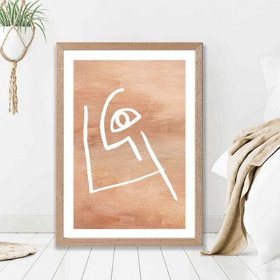 Artze Wall Art Picasso Style Abstract Terracotta Face Framed Print Size: A2 With Oak Frame from B&Q
