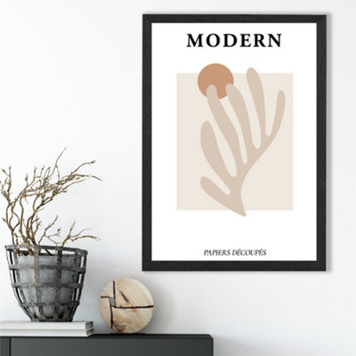 Artze Wall Art Matisse Floral Cutout Beige And Orange Mid Century Framed Print Size: A3 With Black Frame from B&Q