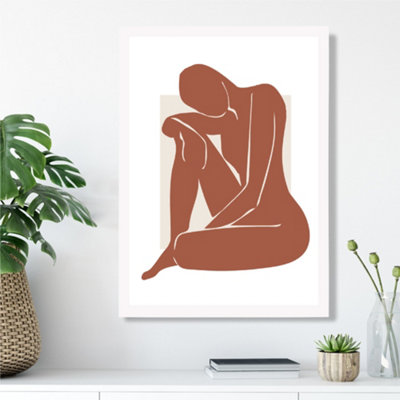 Artze Wall Art Matisse Nude Cream And Terracotta Framed Print Size: A3 With White Frame from B&Q