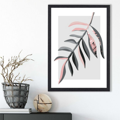 Artze Wall Art Tropical Leaf Grey And Pink Boho Botanical Framed Print Size: A3 With Black Frame from B&Q